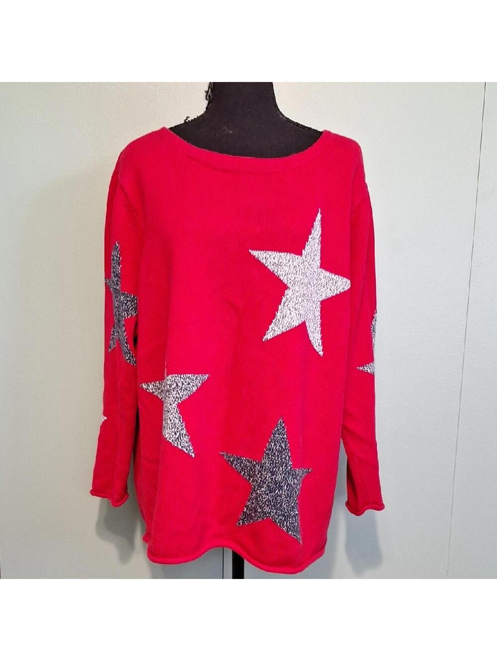 Vintage Norton Studio 100% Cotton Red Star Sweater Size 1x